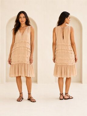 Twin-Set Simona Barbieri Mini dress Ruffled Nude Cream lined Flowy Open Back S